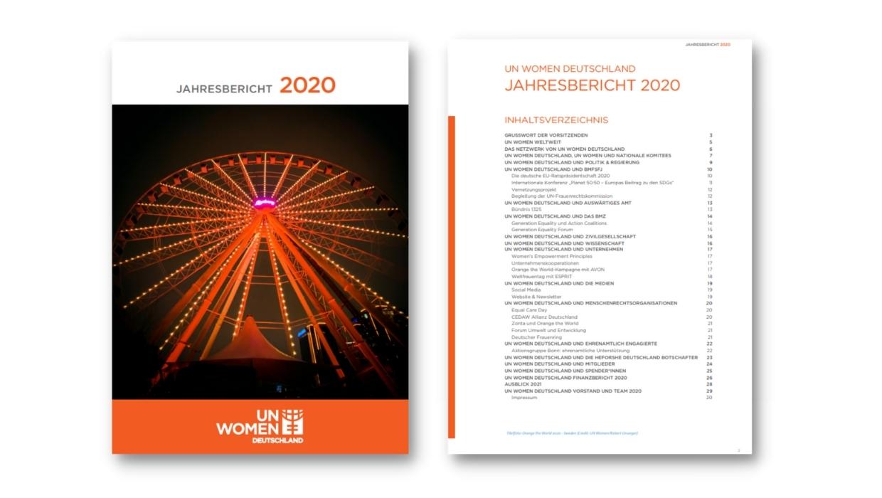Titelseite des Jahresberichtes von UN Women Deutschland e.V. von 2020