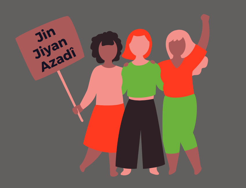 Jin, jiyan, azadî (Frau, Leben, Freiheit) - Solidarität mit den Menschen im Iran - Illustration