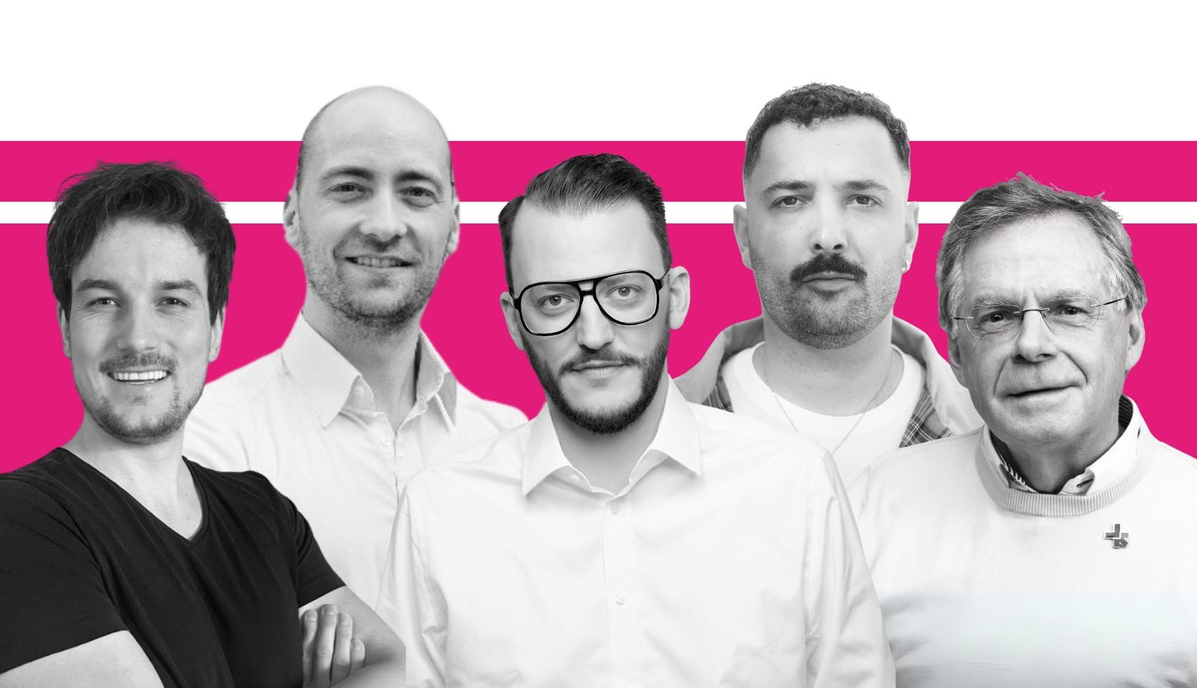 Gruppenbild der HeForShe Botschafter mit einem Magenta Hintergrund