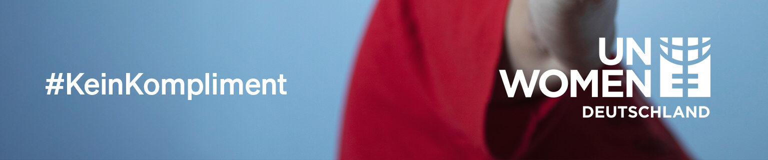 Frau mit gestreckter Hand. Text: Schluss mit Catcalling.