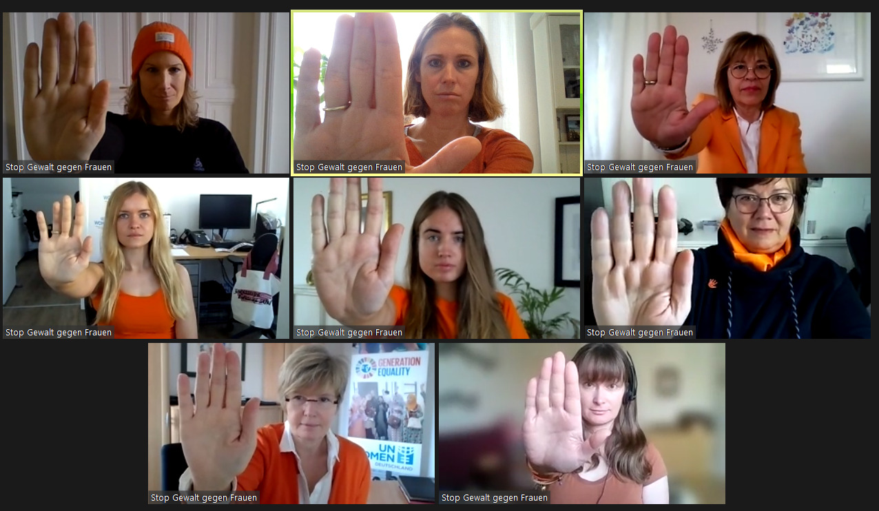 Das Team von UN Women Deutschland fordert: Stop Gewalt gegen Frauen