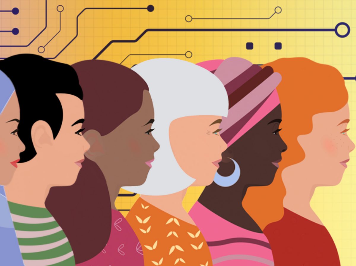 Illustration von Frauen, die in eine Richtung blicken