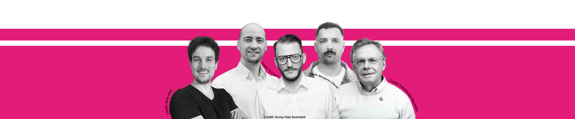 Bild: Die fünf HeForShe Deutschlandbotschafter stehen zusammen auf einem Bild und schauen in die Kamera.