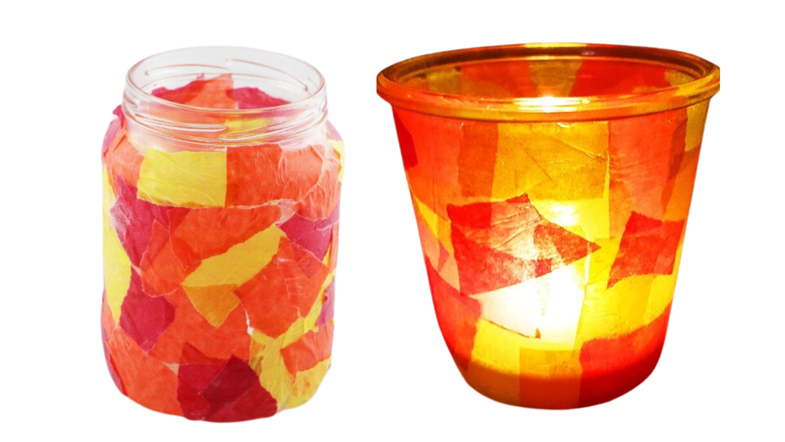 Selbstgebastelte orange Windlichter