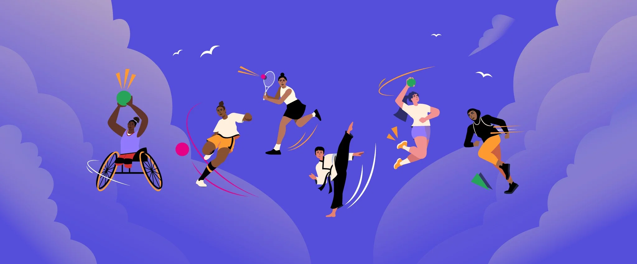 Headerbild mit Illustrationen von Frauen - Frauen und Mädchen im Sport